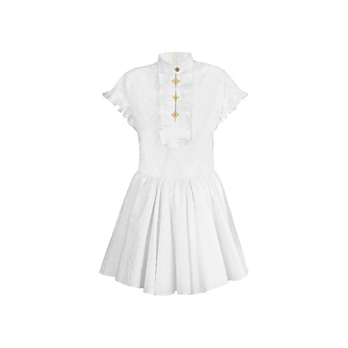 Louis Vuitton Trumpet Print Bib Shirt Dress White. Size 36